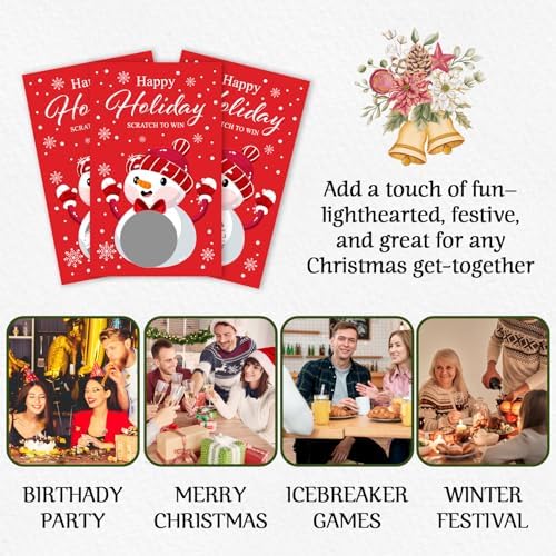 ZIIUFRN 40 Pcs Snow Man Christmas Scratch Off Cards with Stickers, Merry Christmas Raffle Tickets for Games Prizes, Xmas Holiday Party Games for Family Party -A03