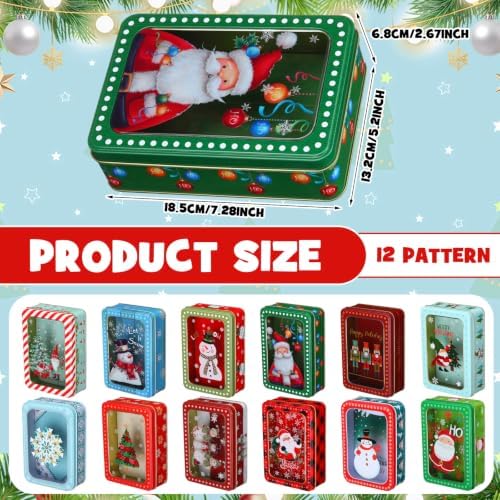 Landhoow 12 Pcs Christmas Cookie Tins with Lids for Gifts Candy,Rectangle