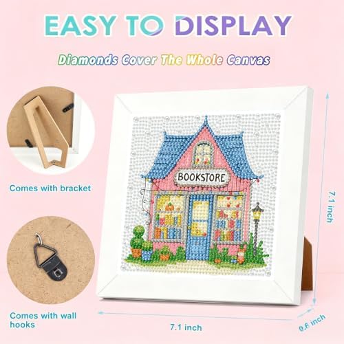 Bookstore Diamond Art Kit for Kids with Frame,DIY Crafts for Girls Boy