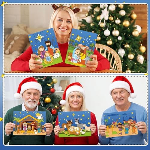 Marspark 24 Pcs Christmas Scratch Paper Nativity Art Crafts Bulk