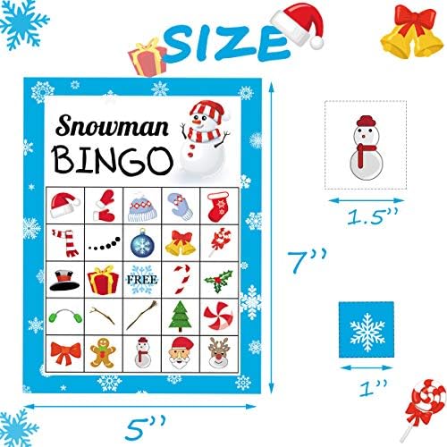 Christmas Games for Kids Adults, Xmas Snowman Bingo Cards Game 24 Players
