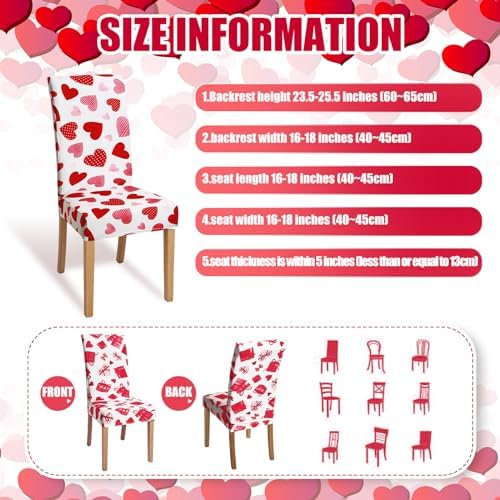 Hosuly 6 Pcs Valentine's Day Chair Covers Valentine's Day Print Red Pink Heart Gnome Truck Removable Seat Covers for Home Restaurant Decor or Hotel Restaurant Party Banquet