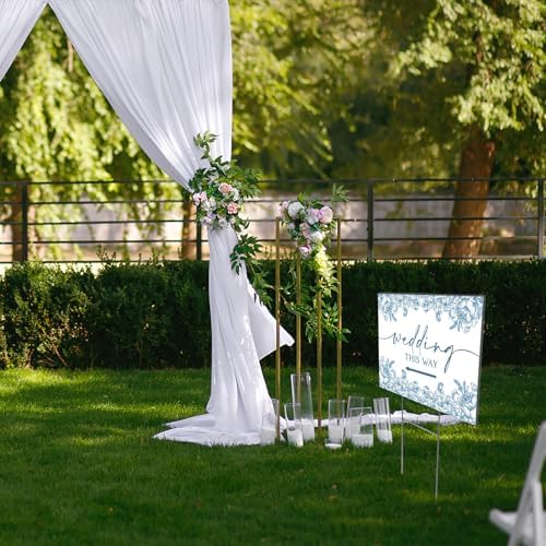 3 Pack 17''×12.5'' Wedding This Way Signs Double Sided Printed Wedding Directional Parking Sign with Stakes for Ceremony Reception Lawn Yard Arrow Signs Plastic Rainproof Party Supplies,Blue Floral