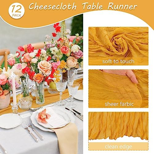 35x72 Inch Mustard Cheesecloth Table Runner Fall Thanksgiving Boho Decor