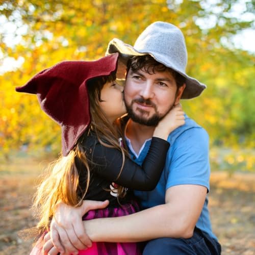 Leuceiy Witch Hat for Women, Wide Brim Foldable Wool Kintted Wizard Hats