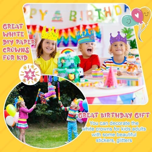 Jetec 100 Pcs White Paper Birthday Crown for Kid DIY Classroom, Traditional