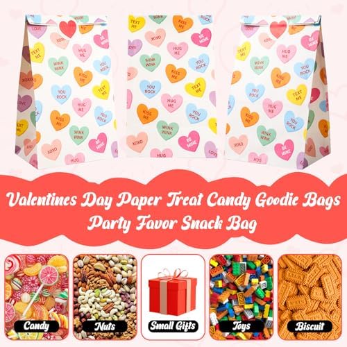 FEBSNOW Valentines Day Gift Bags 20PCS Conversation Hearts Paper Treat Bags