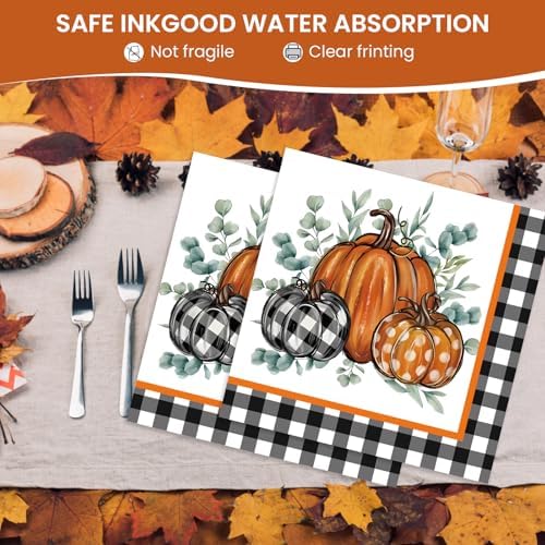 Dereinwo 50 Pcs Fall Paper Plates and Napkins Set,Thanksgiving Plates