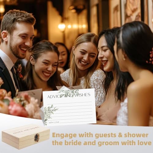 Eucalyptus Advice and Wishes for the Mr and Mrs, 60 Pack Wedding Cards with Keepsake Box for Bridal Shower