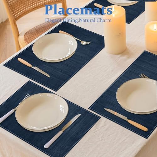 Bloss Blue Placemats Set of 4-12x18 Inch Washable Table Mats