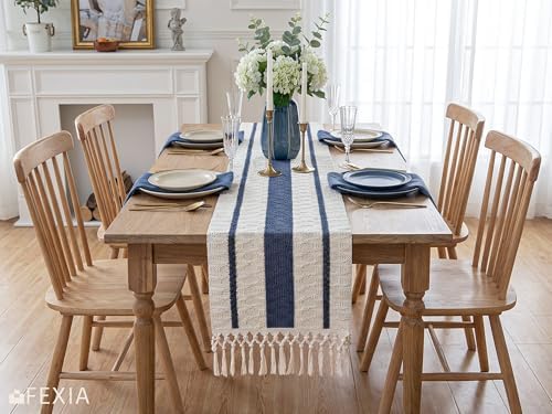 FEXIA Boho Table Runner with Tassels for Fall Home Decor 12x72 Blue Decor