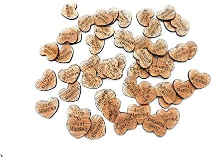 Just Married Engraved Wooden Heart Table Scatter, 100 1-Inch Hearts