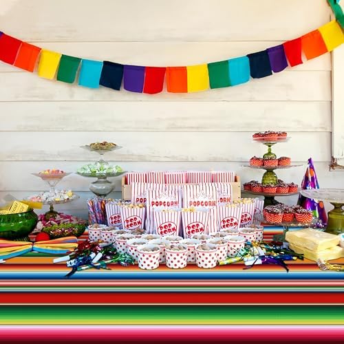 4 PCS Mexican Fiesta Plastic Tablecloth 108 x 54 Inch Mexican Striped Disposable Table Covers Waterproof Cinco De Mayo Rectangle Party Table Cloth for Fiesta Taco Mexico Themed Birthday Party Supplies
