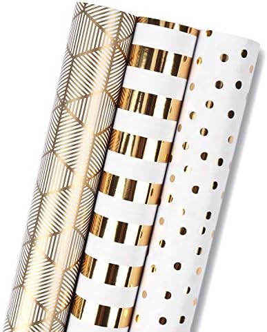 MAYPLUSS Birthday Wrapping Paper, 17 in x 120in Per roll, Gold Gift Wrap