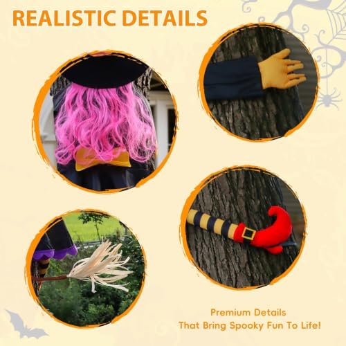51" Pink Crashing Witch Halloween Tree Decorations Outdoor