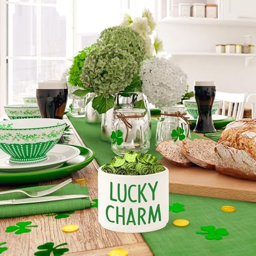 St Patrick’s Day Candy Dish - Mini Ceramic Candy Bowl Tiered Tray Decor, St. Patrick Snack Serving Bowl Party Favor Desktop Decoration for Home Kitchen Classroom (Lucky Charm)