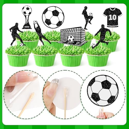 Hooqict 40Pcs Soccer Ball Cupcake Toppers Soccer Birthday Cake Topper Decorations Cupcake Picks for Kids Boys Men Sports Theme Birthday Party Decorations Game Day Party Supplies