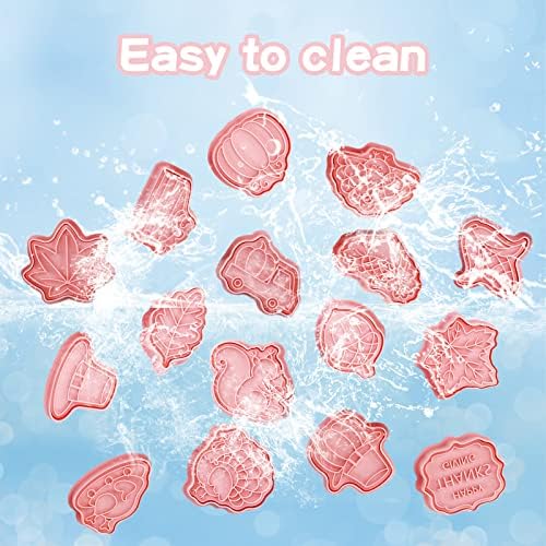 16 Pieces Fall Thanksgiving Cookie Cutters with Plunger Stamps Set Fall Biscuit Mold Maple Leaf Turkey Pumpkin 3D Cookie Stamper Plastic DIY Cookie Tools for Thanksgiving Day Baking Fondant Supplies