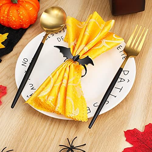 CHENGU 12 Pcs Halloween Bat Napkin Rings, Black Metal Alloy Napkin Holders