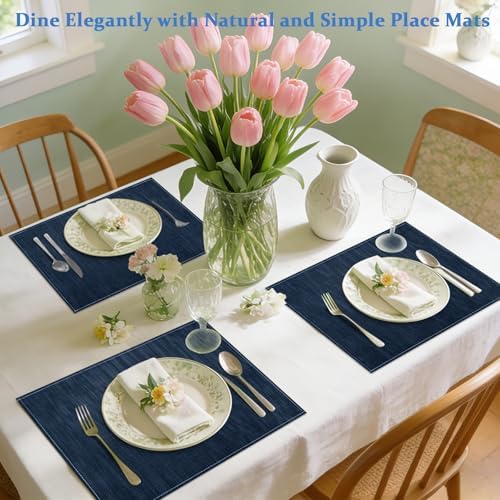 Bloss Blue Placemats Set of 4-12x18 Inch Washable Table Mats