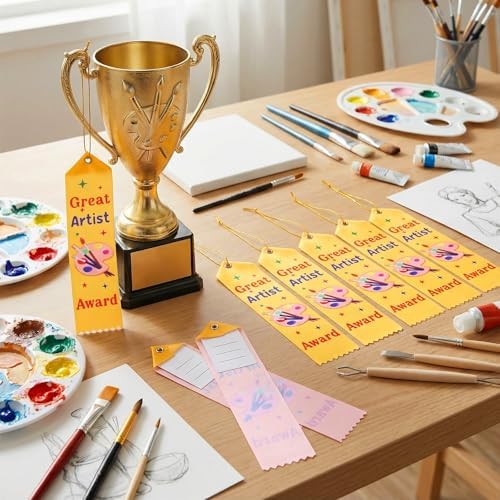 Tingjoo 50 Pcs Great Artist Ribbons 8 x 2 Inches Award Ribbons with Cards and Strings, Prize Achievement Honorable Mention for Team Competition Rewards Participation Gift Prizes