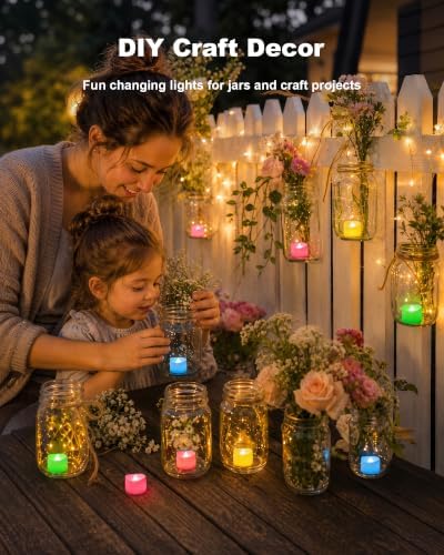 Homemory 50-Pack 7-Color Changing Flameless Tea Light Candles, 200+ Hours