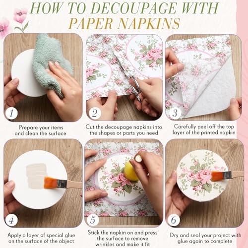 Crtiin 20 Pack Decoupage Napkins Floral Cocktail Decorative Paper Napkins