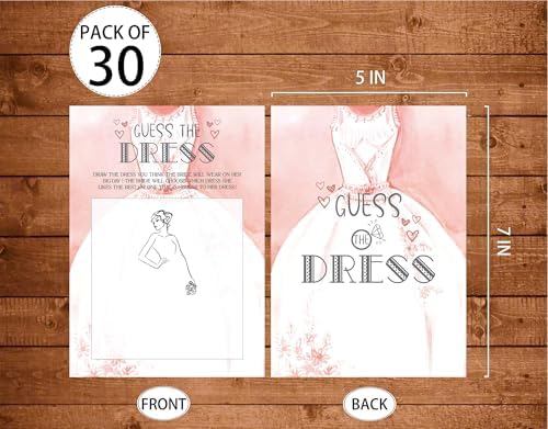 Bridal Shower Games, Wedding Games, Guess The Dress Engagement Bachelorette Party Game, Bridal Shower Decorations, 30 Cards Per Set (Suit024)