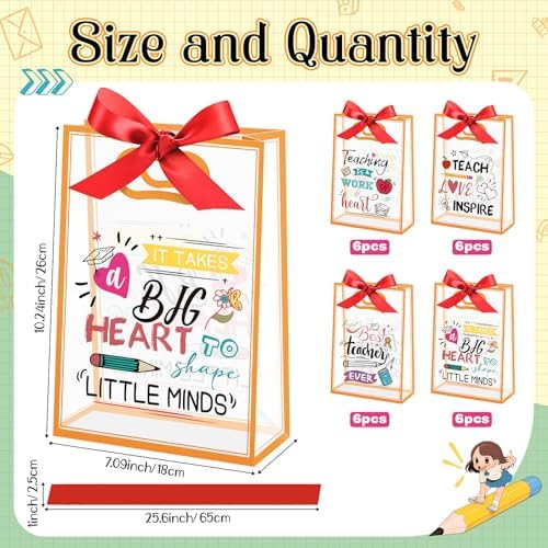 Capoda 24 Pack Teacher Appreciation Gift Bags with Handles, Large Reusable Plastic Party Favor Bags, Classroom Treat & Prize Goody Bag for Back to School, End of Year, Staff Events