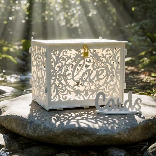 Jolik DIY Wedding Card Box, Large Rustic Locking Money Box Holder for Wedding Reception, Gift Card & Envelope Storage, Anniversary & Birthday Party Decoration