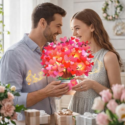 APOTODITO Anniversary Card, Card with Music and Lights, Tree of Hearts Bouquet 3D Card for Women Wife