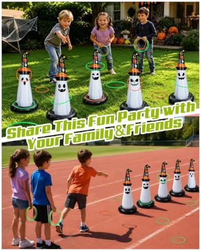 5Pcs Inflatable Halloween Ghost Ring Toss Game,Halloween Games for Kids,Adults,Family Party Favor Indoor Outdoor Game Garden Toys