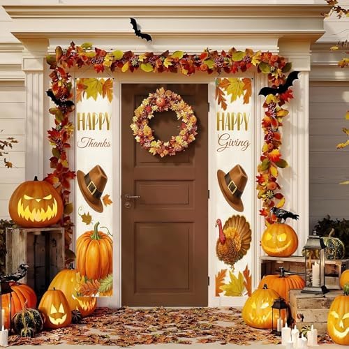 HOMETITUTE Happy Thanks Porch Banner Set 12 x 71 Inch 2 Pack