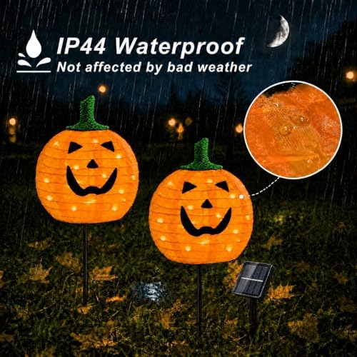 Solar Halloween Pumpkin Lights, 4 Pack Outdoor Pathway Stake Lights