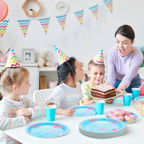 Whaline 40 Pcs Cartoon Sponge Paper Plates Flower Bubble Jellyfish Disposable Plates 9 Inch Under The Sea Party Tableware for Ocean Birthday Baby Shower Table Decor Supplies
