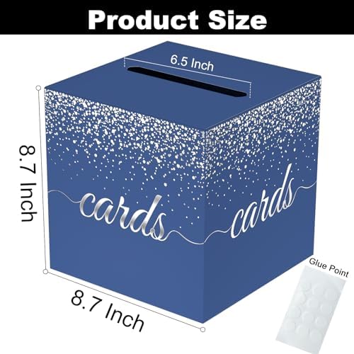 WNINK Blue Silver Cards Box, Cards Receiving Box For Birthday, Graduation, Wedding, Bridal or BabyShower,Anniversaries, Retirements, Engagement Party Decorations Supplies Money Box