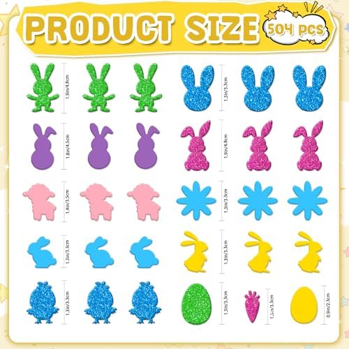 Foam Stickers, 500 PCS 3D Glitter Foam Easter Sticker, 7 Colors