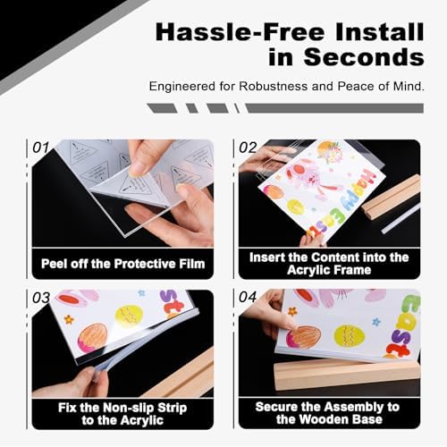 Daletu Acrylic Sign Holder 5x7 with Wood Base | 3 Packs Acrylic Tabletop Display Stand, 2 in 1 Vertical or Slant Clear Plastic Sign Frame Holder for Flyer, Menu, Retail, Buffet, Vendor, Wedding, Party