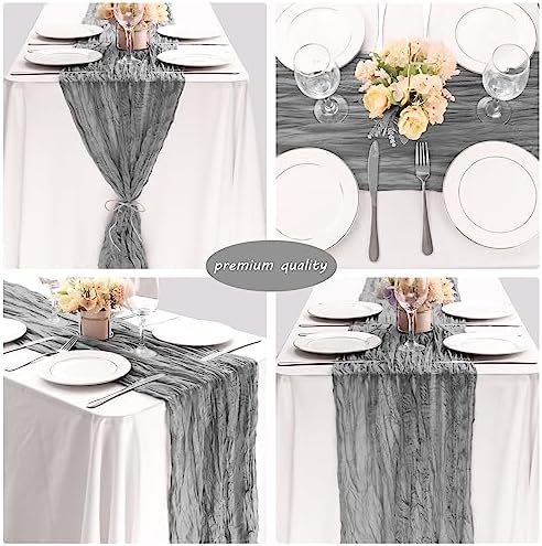35x72 Inch Gray Cheesecloth Table Runner Rustic Boho Wedding Party Decor