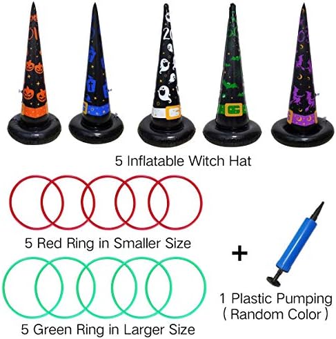 Poptrend 5PK Halloween Toys Halloween Games Inflatable Witch Hat Ring Toss Game, Inflatable Ring Toss Game with Air Pump. Games Toys for Kids Adults, Halloween Decorations (Witch Hat, 5PK)