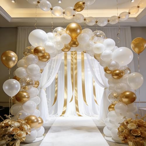 White and Gold Balloons Arch Kit, 131Pcs Gold Latex Balloons Different Size