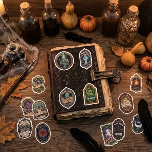 100 Pcs Halloween Potion Label Stickers, Dark Apothecary Decals
