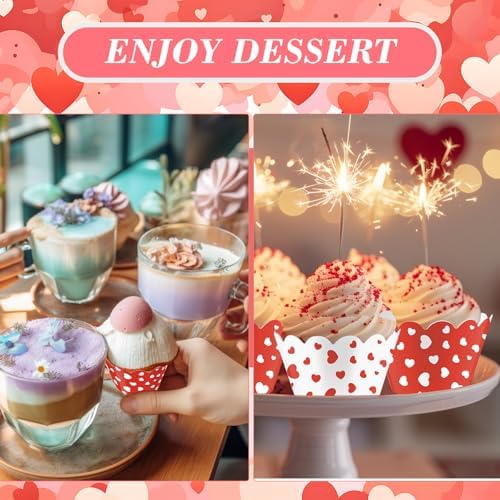 Domensi 100 Pcs Red Heart Cupcake Wrappers Rustic Cupcake Liners Red and White Baking Cups Baking Liners for Mother's Day Wedding Bridal Baby Shower Birthday Tea Party Supplies Dessert Decorations