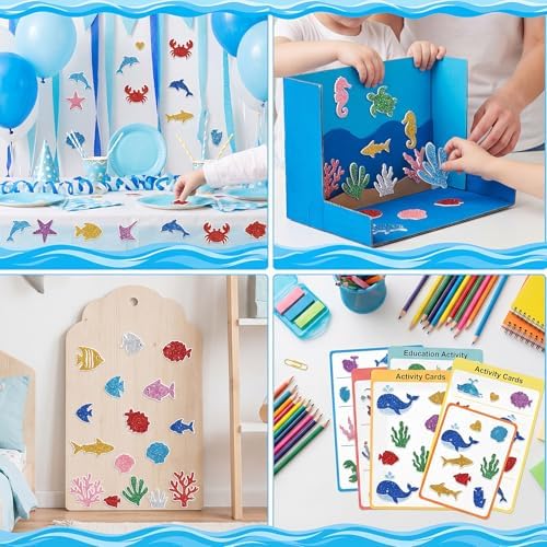 460 Pcs Glitter Sea Animal Foam Stickers, 8 Colors Ocean Sea Fish Stickers