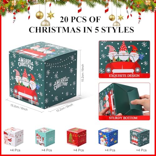 COTOPHER 20 Pcs Christmas Gift Boxes, 6"x6"x6" Xmas Candy Box for Giving