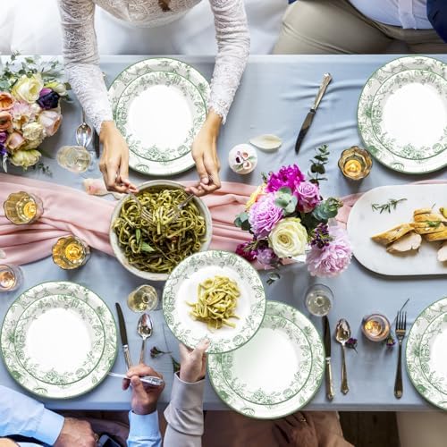 Sage Green Floral Plates and Napkins Party Supplies,Serve 60 Guests