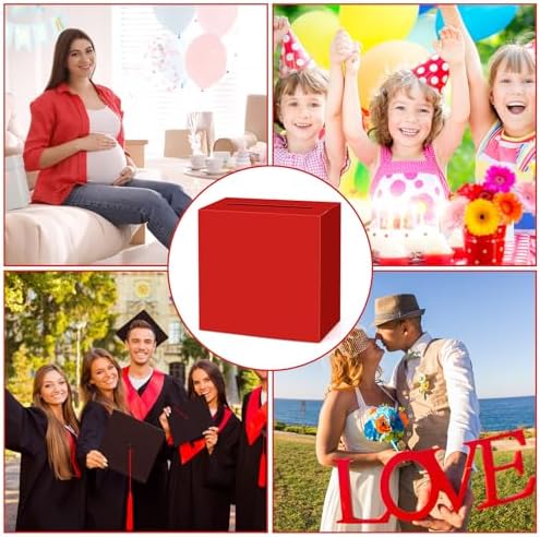 Red Gift Card Box Wedding Card Box for Wedding Reception Birthday Graduation Baby Shower Christmas New Year Party Decorations Money Boxes Holder 9"x5"x9"
