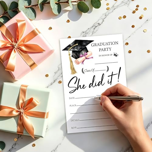 Luxury Graduation Invitations 2026 with Envelopes - 20 Pack Class of 2026 Graduation Party Invitations, 4x6 Inch Fill-in Graduation Announcements for High School or College - A09