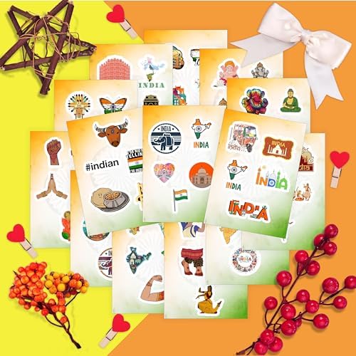 100Pcs India Stickers for Water Bottle and Laptop - India Party Supplies & Decorations, Waterproof Vinyl Decals, Indian Flag and Culture Stickers, Gifts for Women & Men