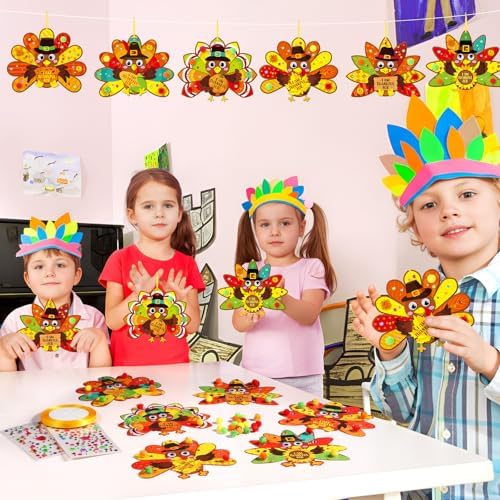 Funrous 48 Sets Thanksgiving Turkey Crafts Kit Fall DIY Hanging Ornaments